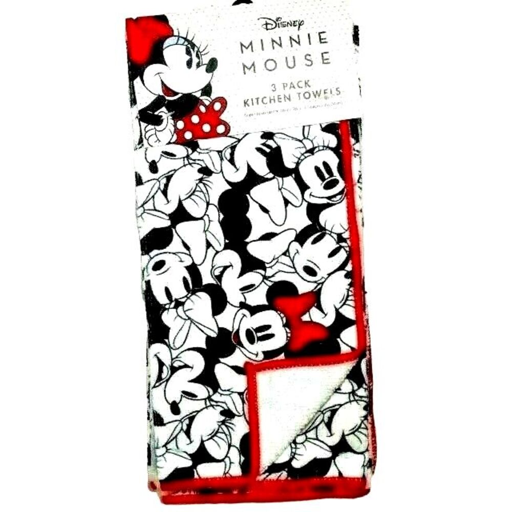 Minnie Mouse 3-pc Kitchen Towels Red Bow White Black Microfiber New Home Gift